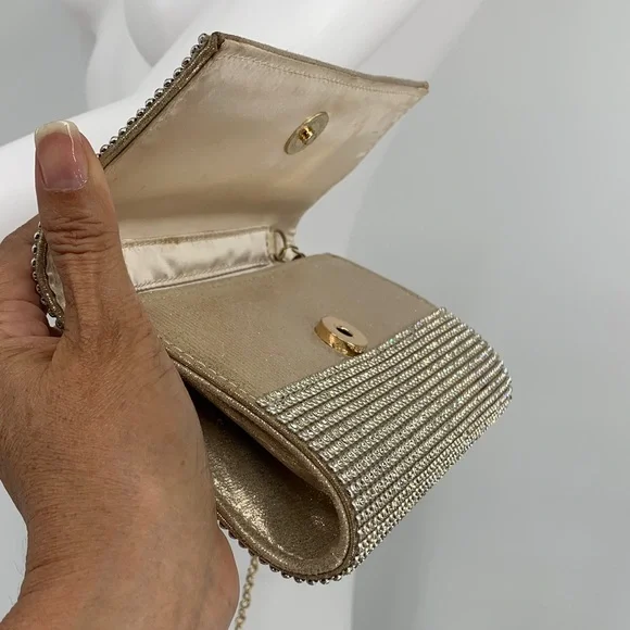 Chic NYE New Years Eve party fancy vintage Gold Chain Crossbody Bag purse used - Picture 11 of 17